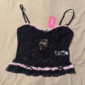 Edikted Black and Pink Lace Tank Top